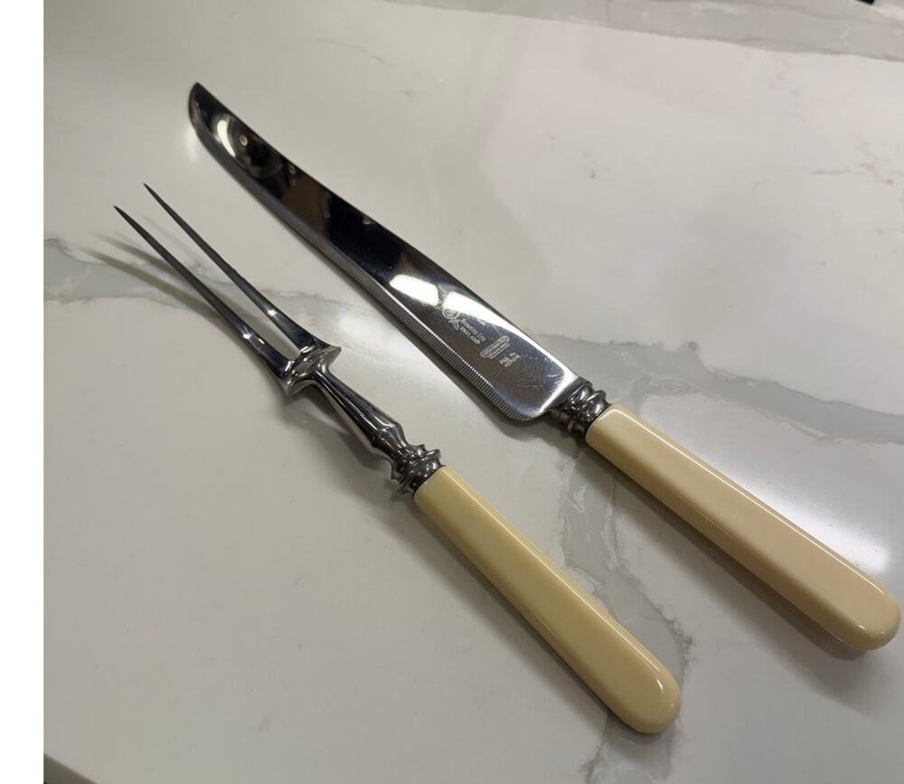 Vintage Sanders & Bowers Friar Design Stainless Steel Carving Knife and Fork Set